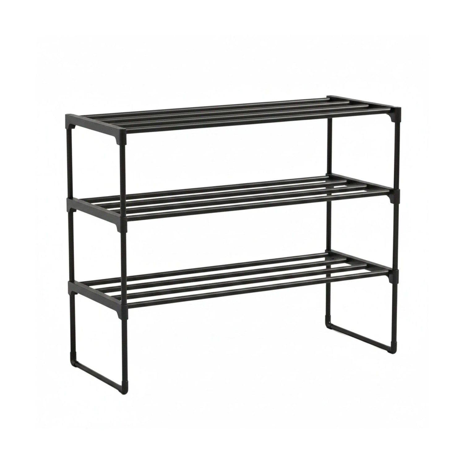 Relaxdays Schuhregal Metall Schwarz Stapelbar Stecksystem 3 Ebenen 55 cm x 68 cm x 30 cm