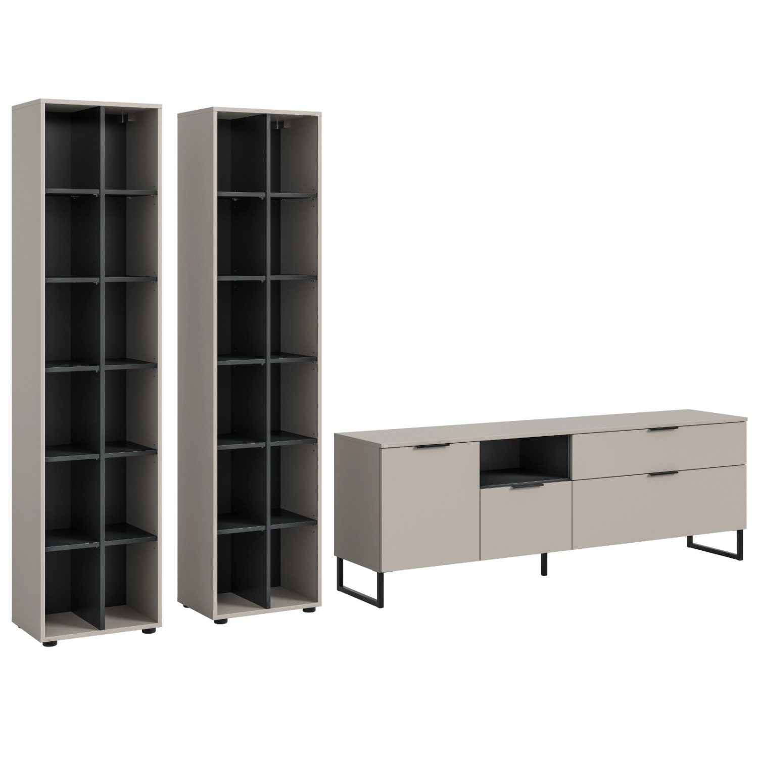 Inn.Furn Wohnwand  in Kaschmir und Schwarz 305 cm mit Soft-Close Morena günstig online kaufen