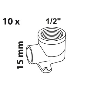 Kirchhoff Wandscheibe, 15 mm x 18,7 mm (1/2 IG), 10er-Set, blank, für Lötfittings.