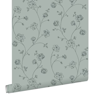 ESTAhome Tapete Toile De Jouy Rosen Graugrün 53 Cm X 1005 Cm 139314