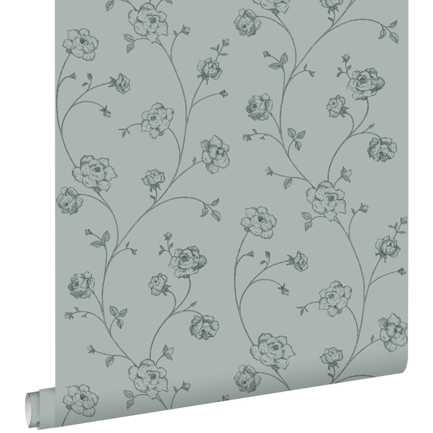 ESTAhome Tapete Toile De Jouy Rosen Graugrün 53 Cm X 1005 Cm 139314 günstig online kaufen