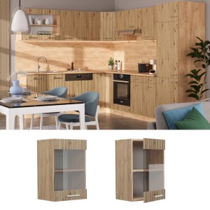 Vicco Küchen Glashängeschrank R-Line Artisan Eiche/Goldkraft Eiche, 40 cm breit.