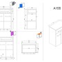 Technische Zeichnung Badmöbel Levana Gr. XL, weiß hochglanz, mit Maßen und Details für den Einbau.