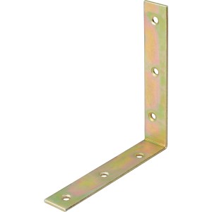 Gelb verzinkter Stuhlwinkel, 125x125x22 mm, mit Löchern zur einfachen Montage.