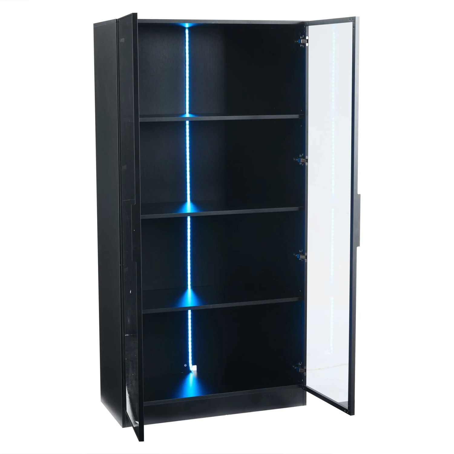 okwish Vitrine mit LED Beleuchtung Wohnzimmer 80x40x160cm Schwarz