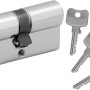Stahl-Nebeneingangstür Zylinder mit 3 Schlüsseln, silberfarben.