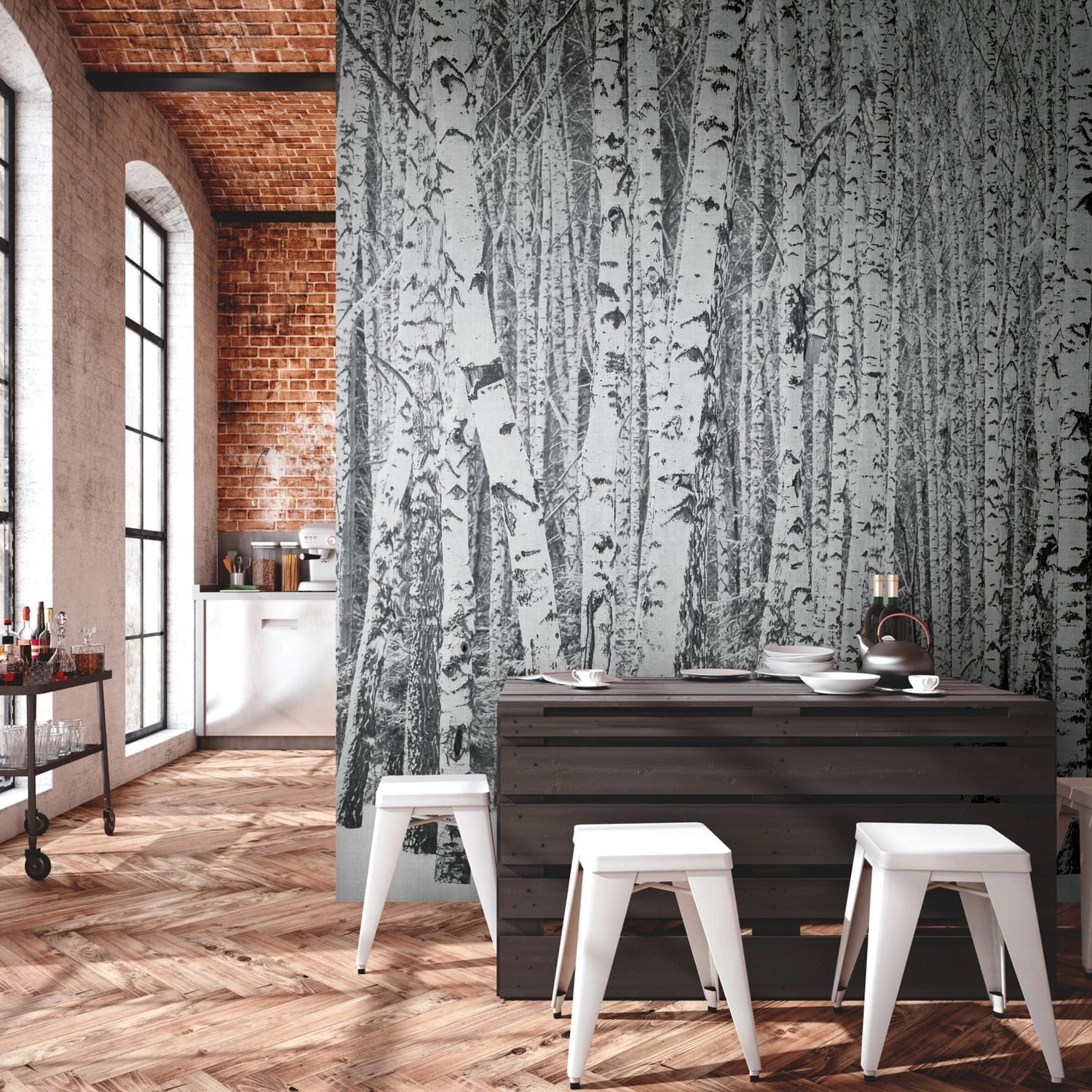 PROFHOME 382591-GU Fototapete Wald Matt Schwarz Weiß Grau 3,71 m x 2,8 m 0, günstig online kaufen