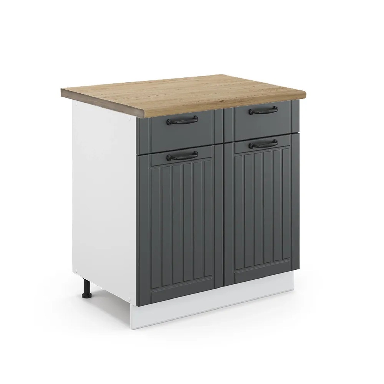 Vicco Küchenunterschrank Fame-Line Anthrazit Landhaus/Weiß 80 cm AP Eiche