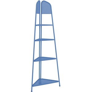 Blaues Eckregal Ekko von Garden Pleasure, 180 cm hoch, aus Streckmetall für Garten oder Wohnraum.