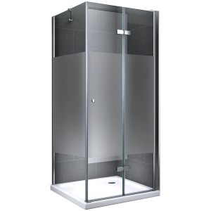 Teilsatinierte Duschkabine 90x90 cm mit Pendeltür und Duschwanne.