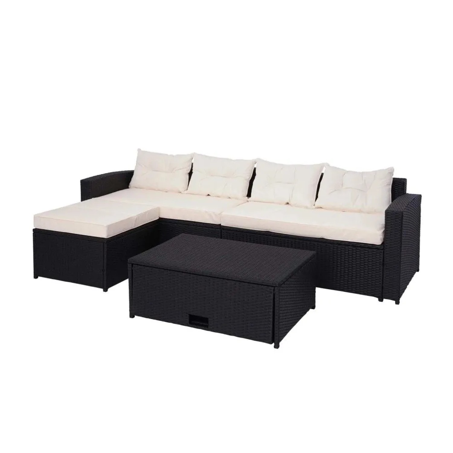 MCW Poly-Rattan Garnitur J34 4-teilig Schwarz Kissen Creme-Beige