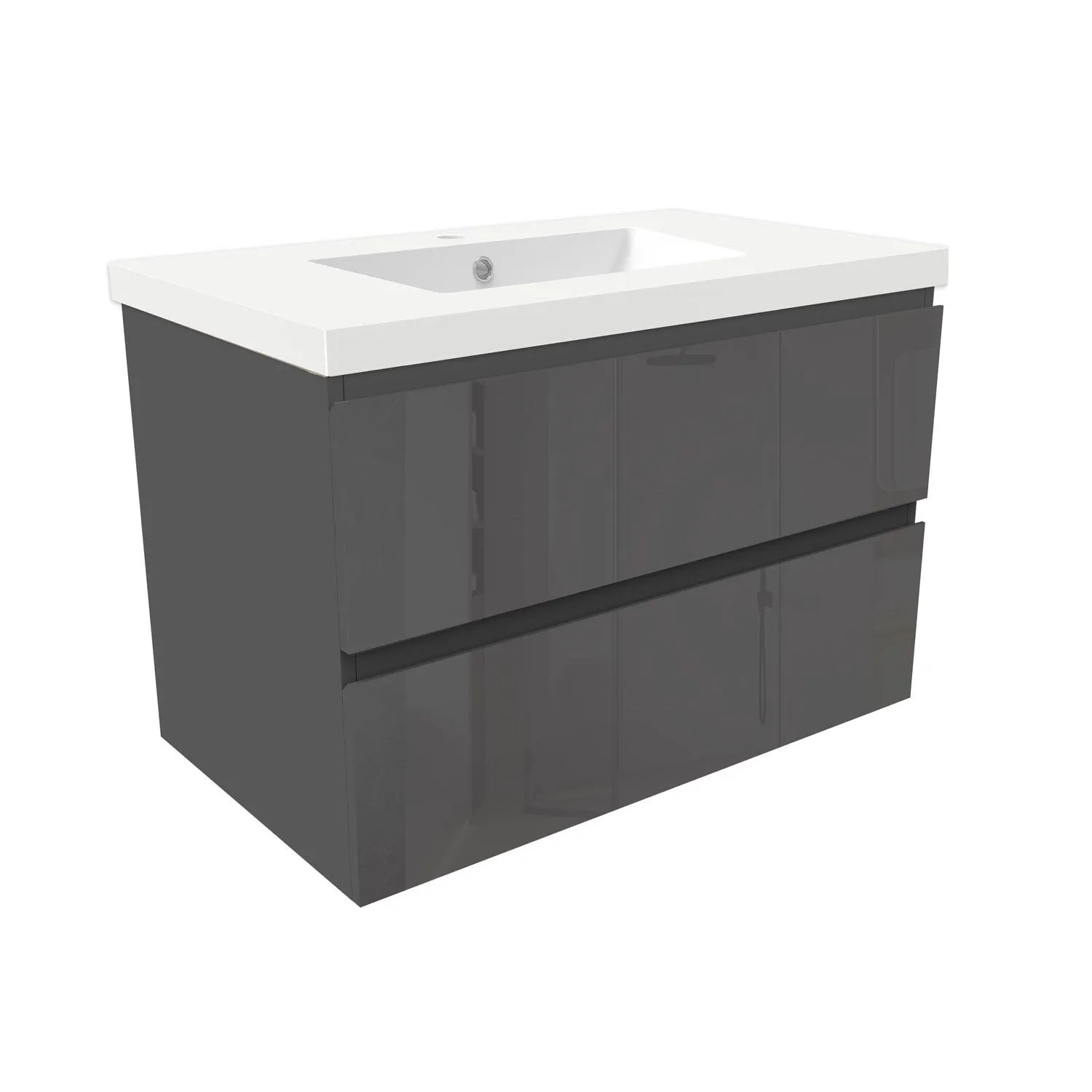 AICA Waschtisch mit Unterschrank 80 cm Aalst Badmöbel Set 2 tlg. Waschbecken mit Unterschrank Anthrazit Hochglanz Softclose