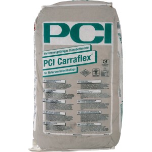 Sack PCI Carraflex Weiß Dünnbettmörtel 25 kg für Natursteinfliesen, geeignet für Innen- und Außenbereich.