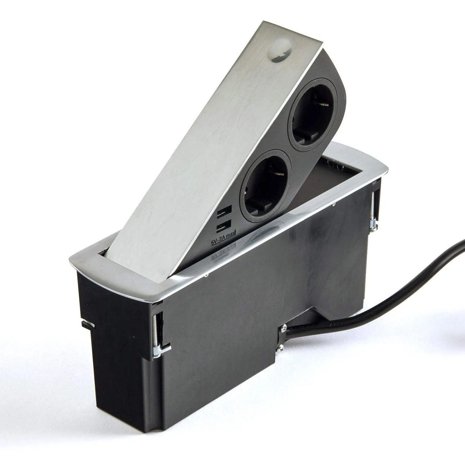 SOTECH Einbausteckdose Ausschwenkbar Edelstahloptik Gebürstet mit 2x USB und 2x Schuko