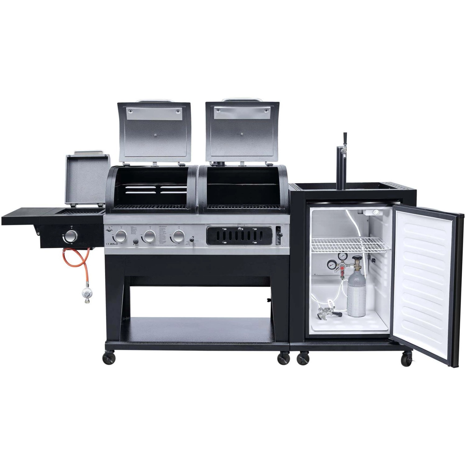 El Fuego Kombigrill 3 in 1 mit Bierkühler und Zapfanlage, Gasgrill und Holzkohlegrill.