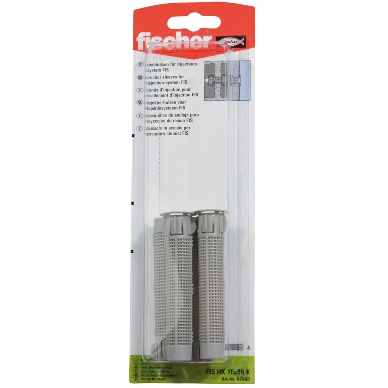 Fischer Injektions-Ankerhülsen FIS HK 16x85 K, 4 Stück, für sichere Befestigungen mit Injektionsmörtel.