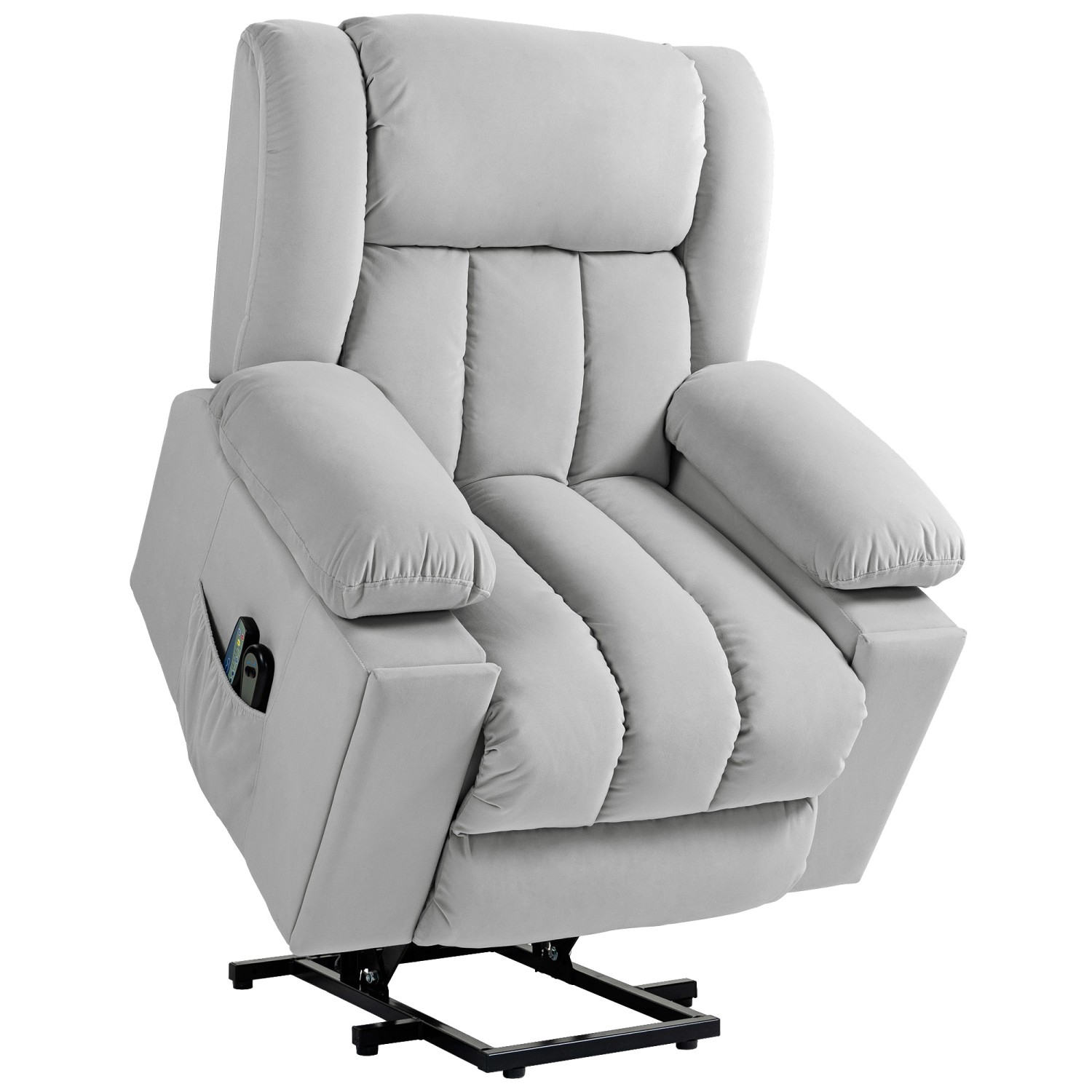 HOMCOM Fernsehsessel mit Aufstehhilfe Samt Hellgrau 101L x 93B x 104H cm