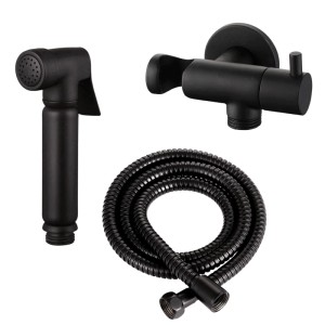 Stilform Design WC/Bidet Handbrause Komplettset in Schwarz Matt mit Absperrventil und Schlauch für Bad-Hygiene.