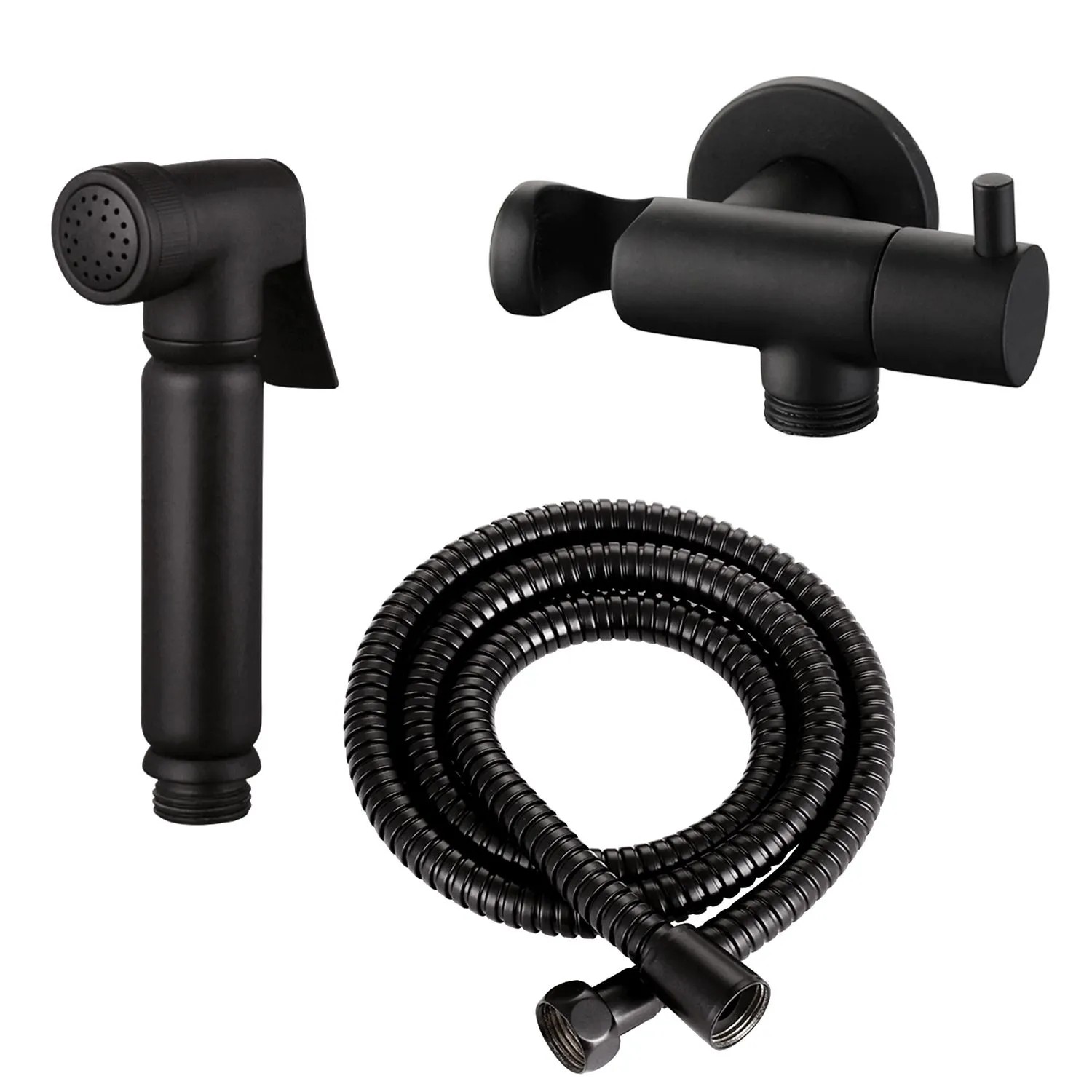 Stilform Design WC/Bidet Handbrause Komplettset mit Absperrventil Rund in Schwarz Matt