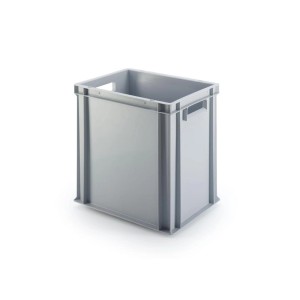 Graue PROREGAL Eurobox mit offenem Griff, 40x30x40 cm, 37 Liter, ideal zur Aufbewahrung und Transport.