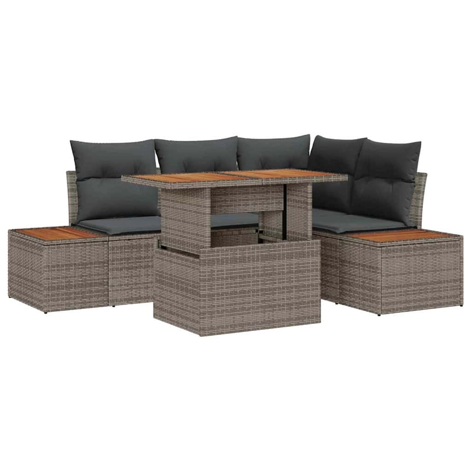 vidaXL Garten-Sofa-Set mit Speicher 5-Tlg Grau Poly Rattan 3358803 günstig online kaufen