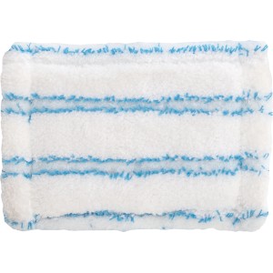 Ersatzbezug für Bad- und Fliesenwischer, Mikrofaser, weiße Oberfläche mit blauen Streifen.