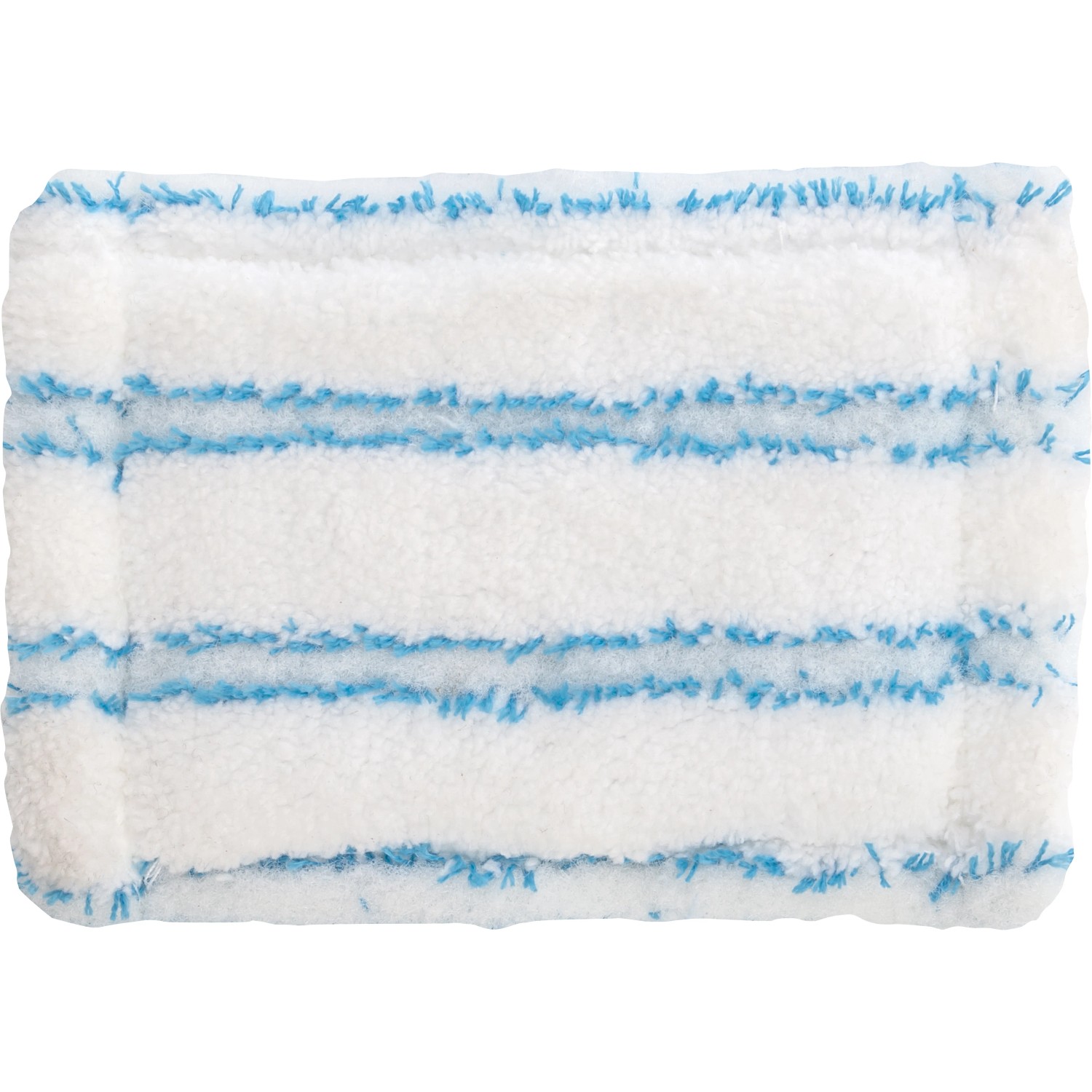 Ersatzbezug für Bad- und Fliesenwischer, Mikrofaser, weiße Oberfläche mit blauen Streifen.