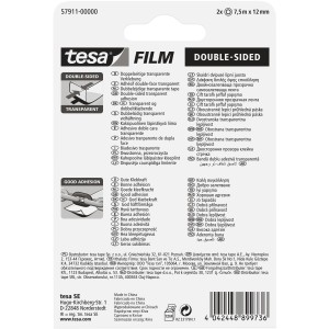Tesa Film doppelseitig, 2 Rollen transparentes Klebeband, je 7,5m x 12mm.