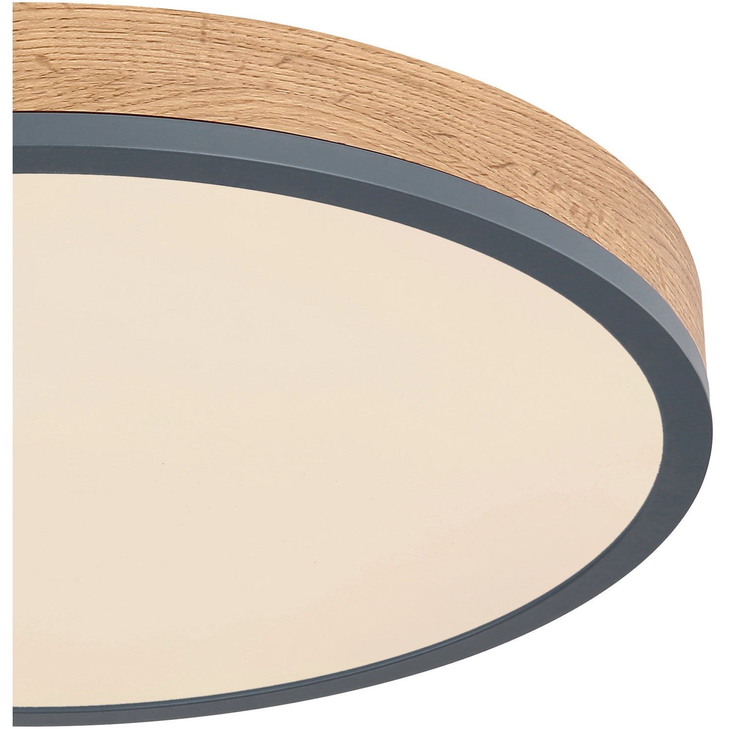 Globo LED-Deckenleuchte Doro, graphitfarben mit Holzoptik, dimmbar und mit Fernbedienung.