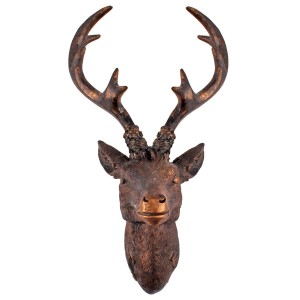 Hirschkopf Wanddeko in Bronze-Optik, detailreiche Geweih-Figur für die Wandmontage.