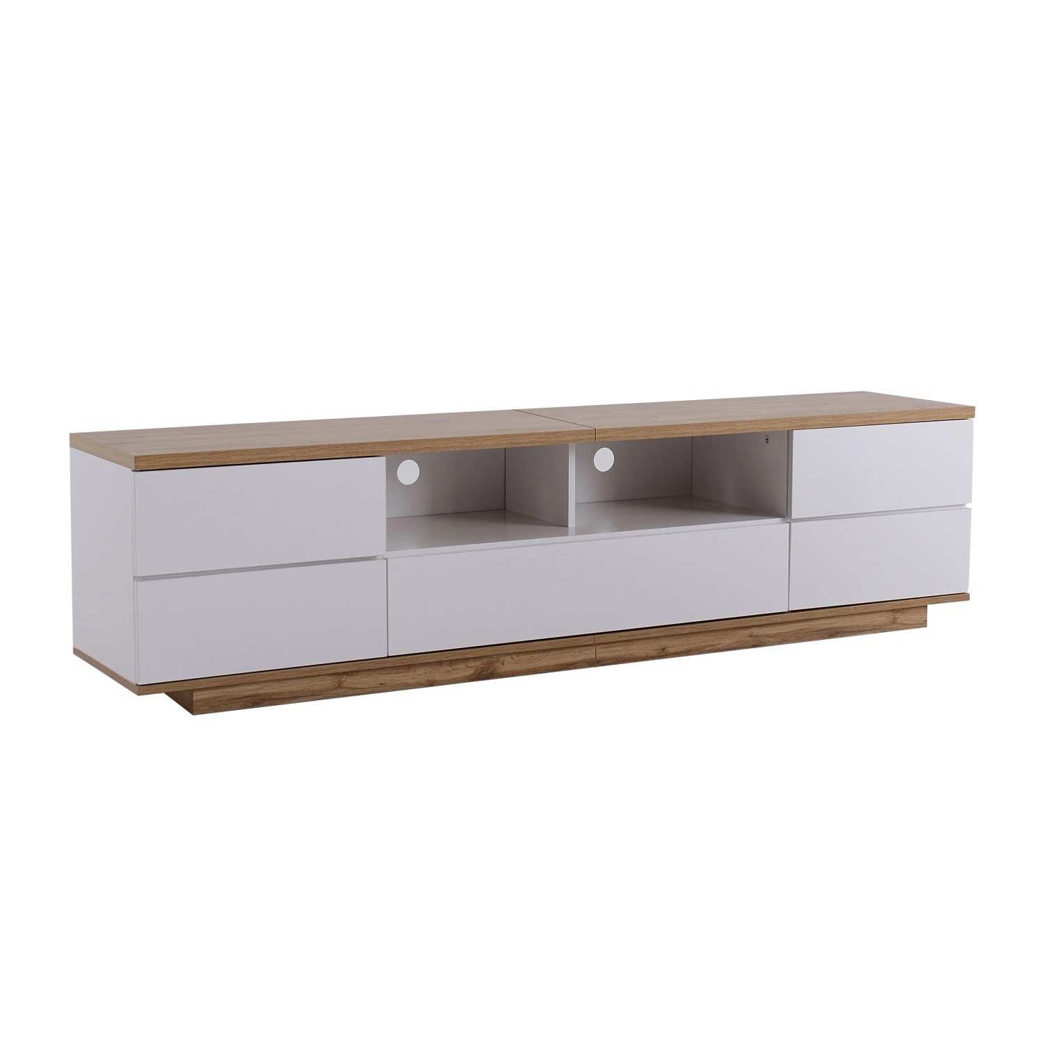 ModernLuxe TV Lowboard mit 5 Türen 2 Nischen MDF Natur Weiß