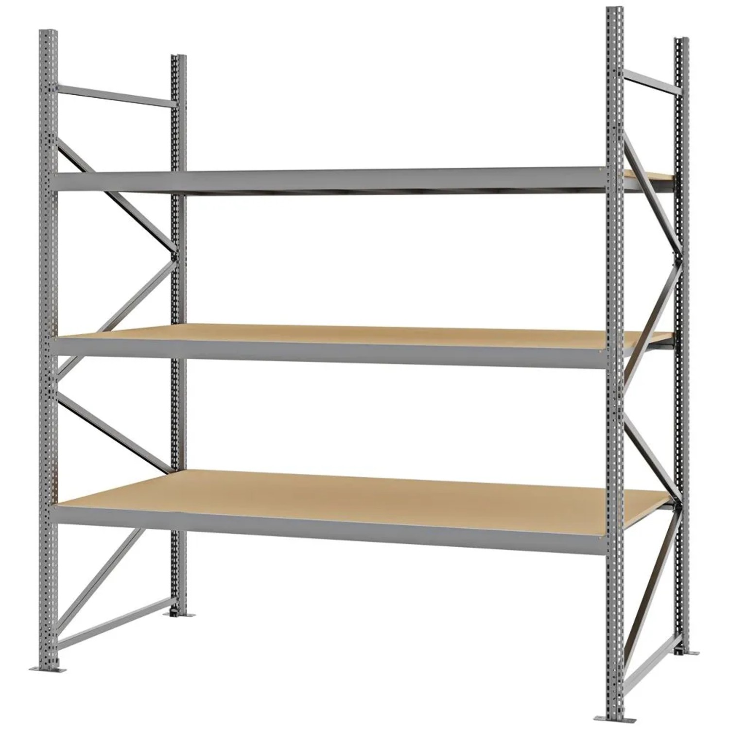 PROREGAL Weitspannregal Schraub-Stecksystem MAGNUS PRO Made In Germany Grundregal 250x225x100cm 3 Ebenen Spanplattenböden Fachlast 520kg Verzinkt