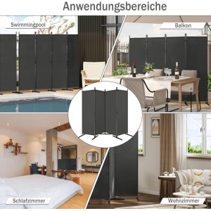 WOLTU Paravent, dunkelgraue Trennwand, klappbar, für Innen- und Außenbereiche.
