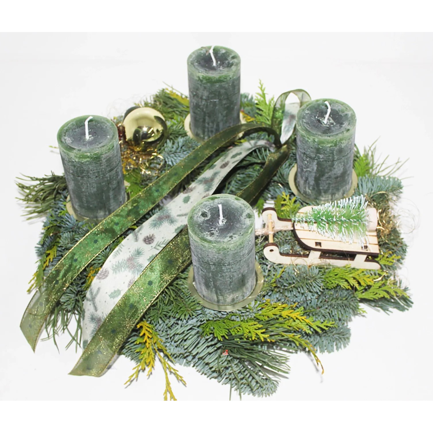 Adventskranz Mixgrün inkl. 4 Kerzen 35 cm Waldgrün