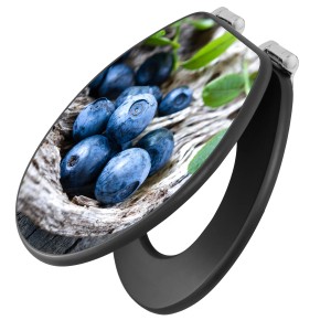 Banjado WC-Sitz Anthrazit mit Blaubeeren Motiv, Absenkautomatik und Soft Close Funktion.