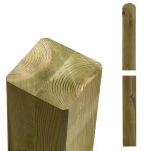 Kiefer Zaunpfosten aus Leimholz, druckimprägniert, Kopf gerundet, Detailansicht.