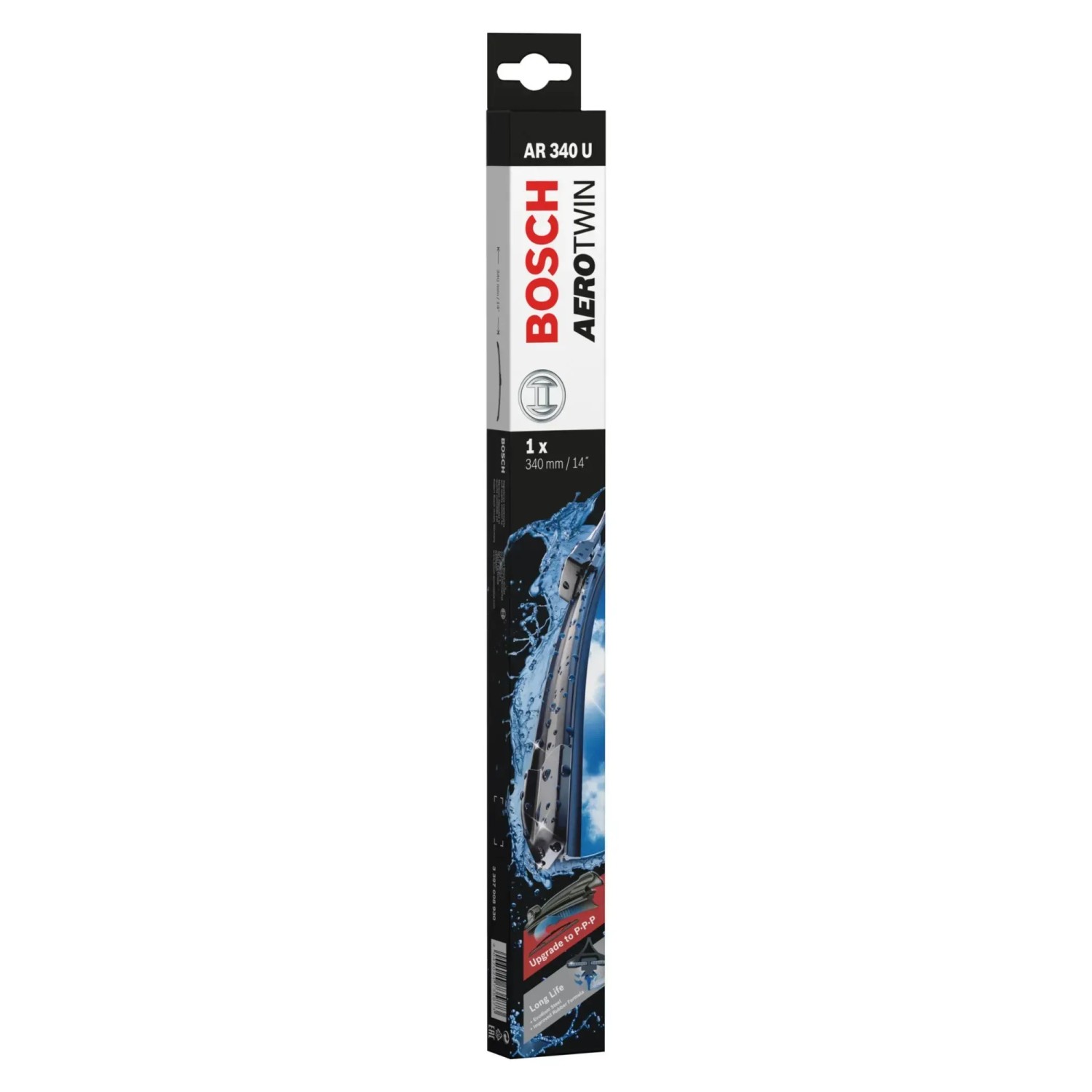Verpackung des Bosch Aerotwin AR340U Wischblatts, 34cm Länge.