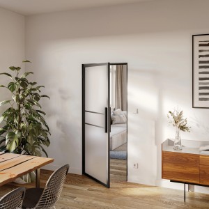 Loft+Mehr Alustegenpaar in Schwarz Matt an Glastür für Industrielook.