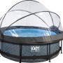 Grauer EXIT Stone Pool ø 244 cm mit Abdeckung und Filterpumpe. Stahlrahmenpool mit Steinmuster.