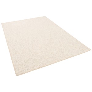 Beiger Kurzflorteppich Juna in Woll-Optik, Berber-Stil, 133x133 cm.