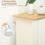 Detailaufnahme: Weißer HOMCOM Schuhschrank mit Kippsicherung an der Wand befestigt.