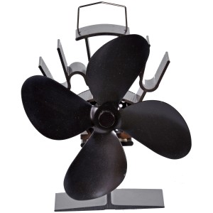 Schwarzer, stromloser Firefix Kaminofen-Ventilator für effiziente Wärmeverteilung.