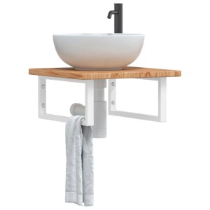 vidaXL Waschtischplatte mit Halterung Stahl und Massivholz Eiche 3302392