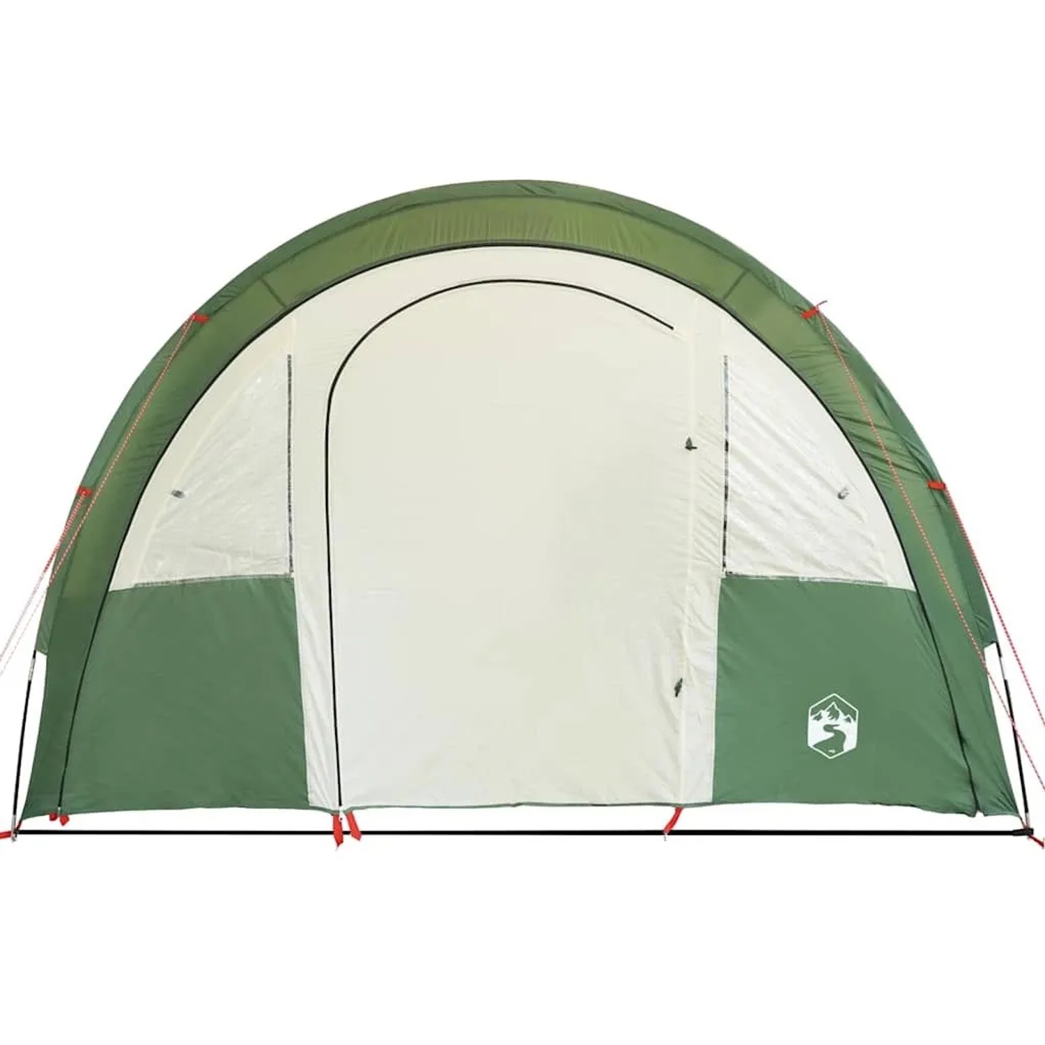 Grünes 4-Personen Tunnelzelt mit hellem Bogen-Eingang. Wasserdichtes Campingzelt für Outdoor-Abenteuer.