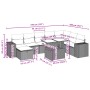 Graue 9-tlg. Garten-Sofagarnitur aus Polyrattan mit Kissen und Tisch mit Glasplatte, Maße siehe Zeichnung.
