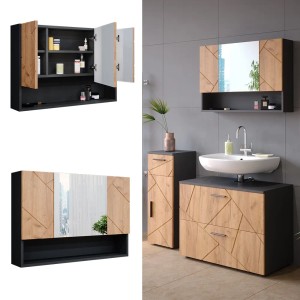 Vicco Badspiegelschrank Irma, anthrazit/Eiche, 80x55cm, mit Stauraum und Ablage.
