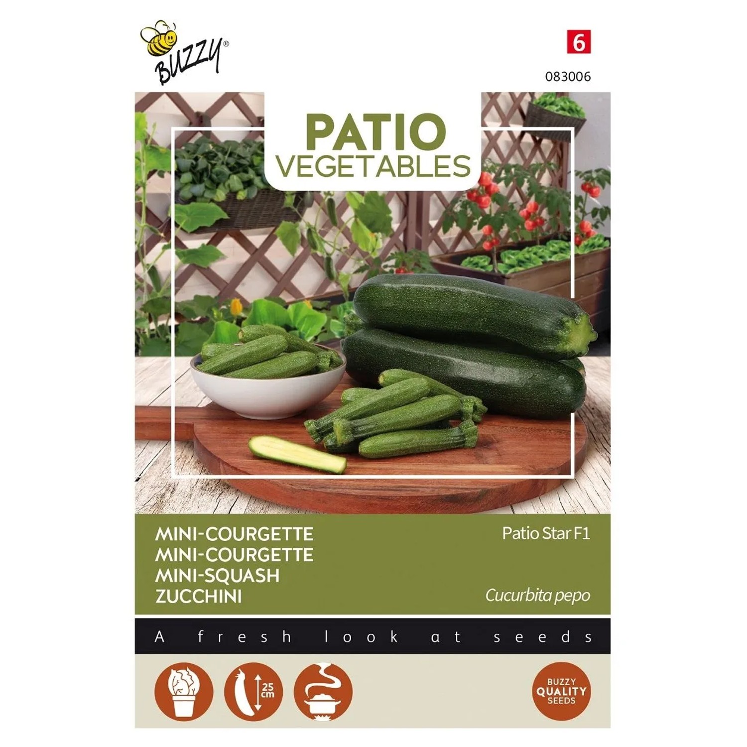 Buzzy Patio Veggies Zucchini Patio Star F1 SamenCa. 6 SamenGeeignet für Gemüsegärten auf Balkonen