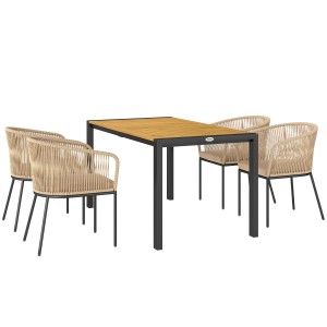 Outsunny Rattan Gartenmöbel-Set Akazienholz 140L x 80B x 74H cm Naturholz+Khaki