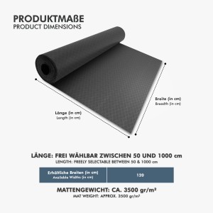 Dunkelgrauer PVC-Bodenbelag Diamond Cut als Rollenware, 120x150cm, 2mm stark.