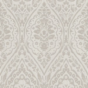 Graue Textiltapete mit floralem Barock Muster für Wohn- und Schlafzimmer.